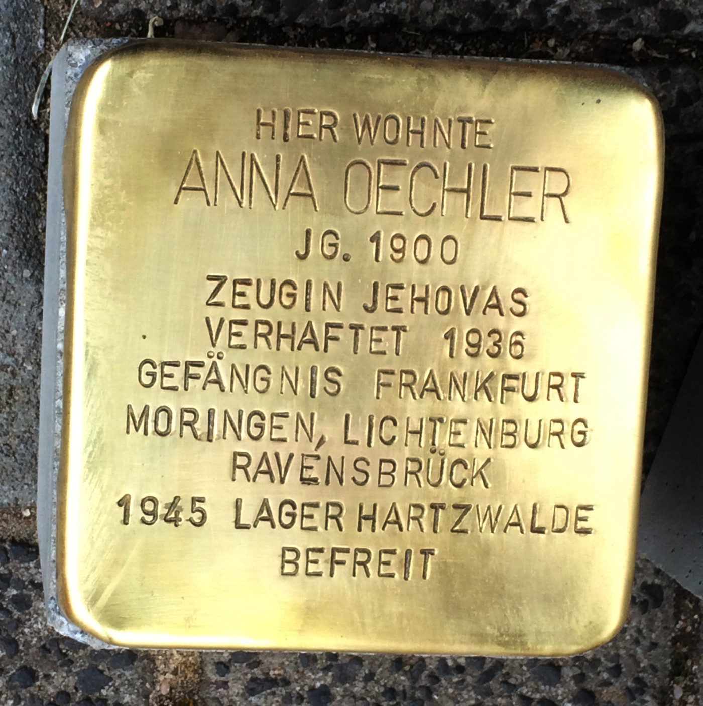 Stolperstein für Anna Oechler